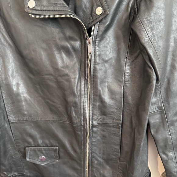 Zara Black Leather moto Jacket with Silver Accents - Picture 2 of 7